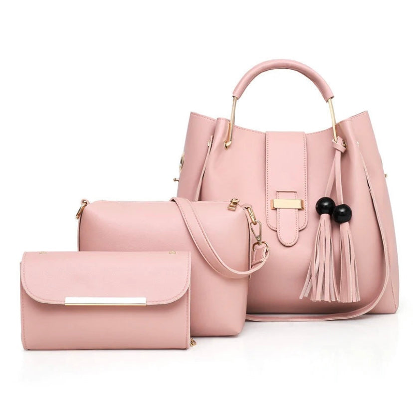QUEEN 3 PCS T-PINK HANDBAG