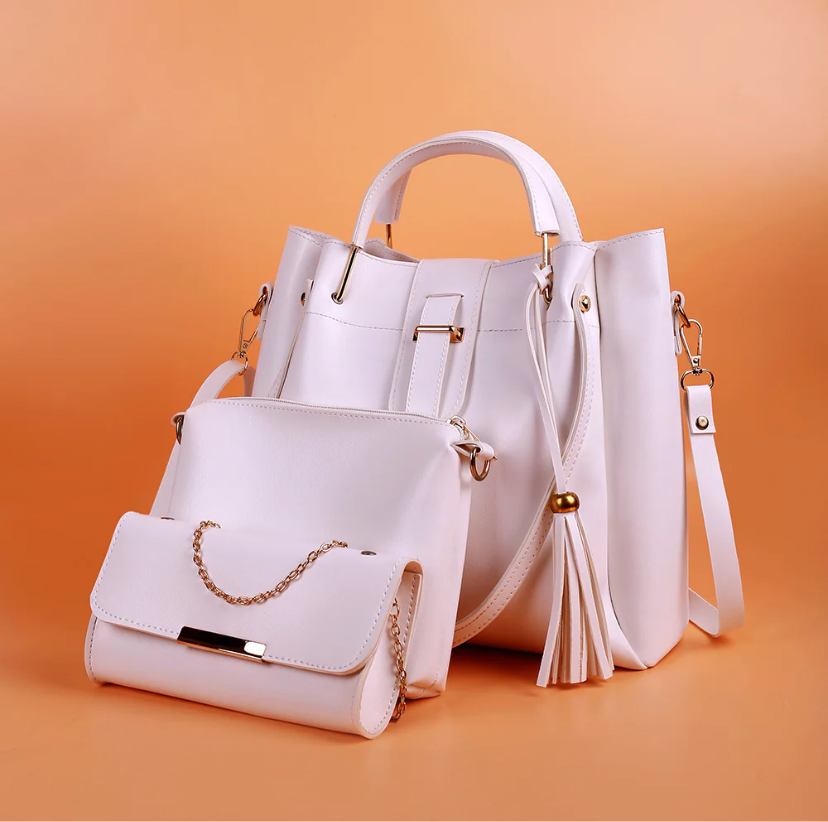 QUEEN 3 PCS WHITE HANDBAG