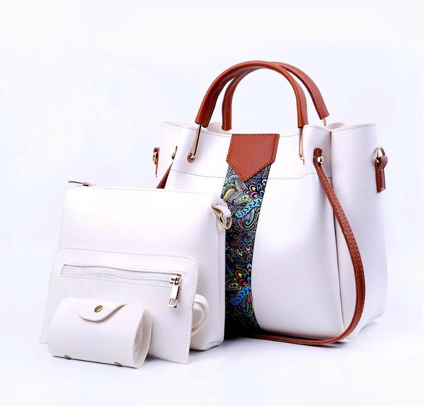 Delicacy 4 Pcs Handbag Set – White, Pink & Stone Grey