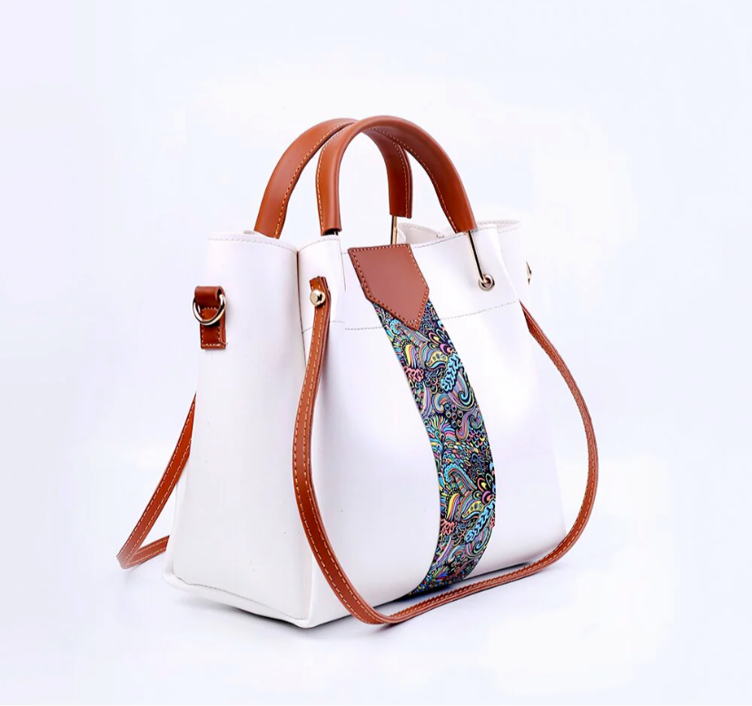 Delicacy 4 Pcs Handbag Set – White, Pink & Stone Grey