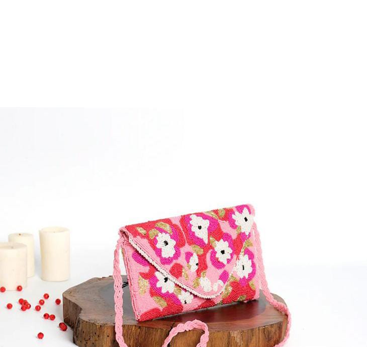 Hibiscus clutch/ hands embroidered