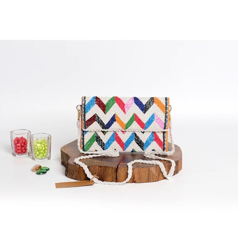 Multi zigzag clutch / hand embroidered