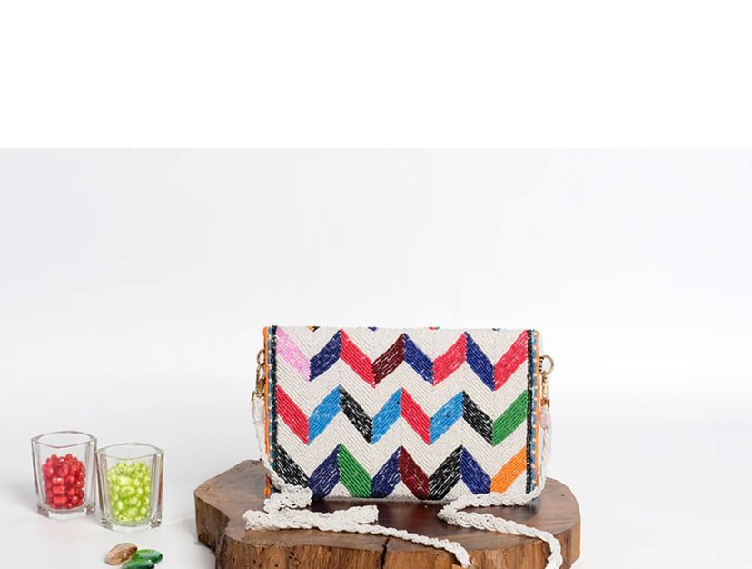 Multi zigzag clutch / hand embroidered