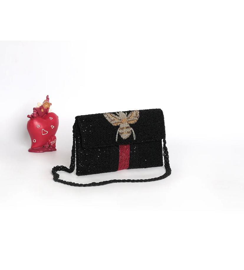 Caroline Bee / handembriodered clutch black