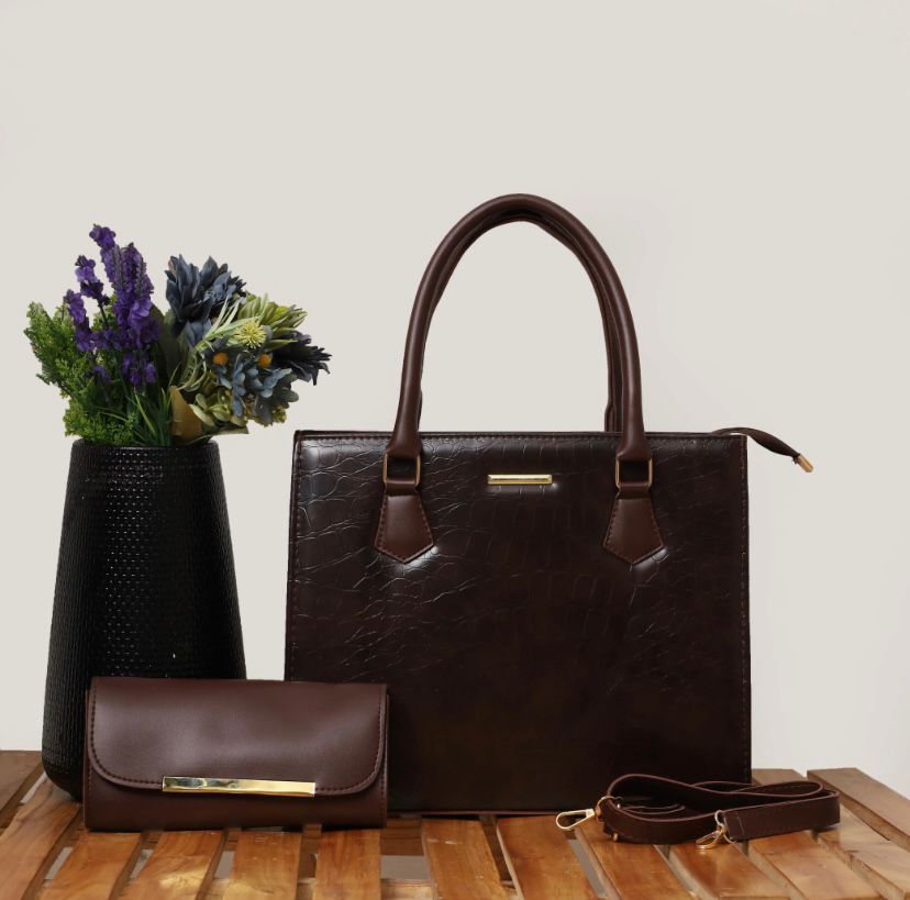 CROC COFFEE BROWN LUXE 2 PCS TOTE SET