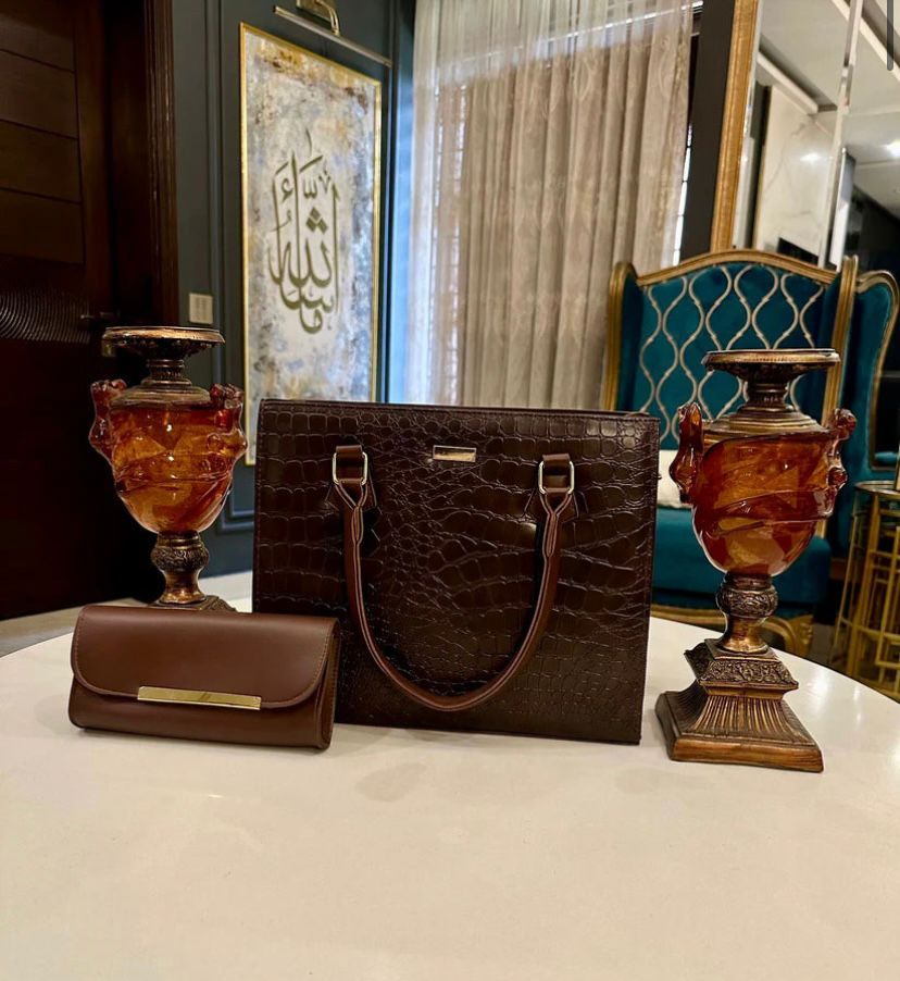CROC COFFEE BROWN LUXE 2 PCS TOTE SET