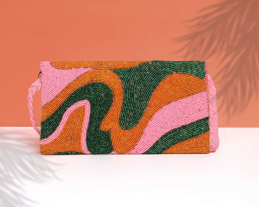 Pink waves Handembroidered Bag