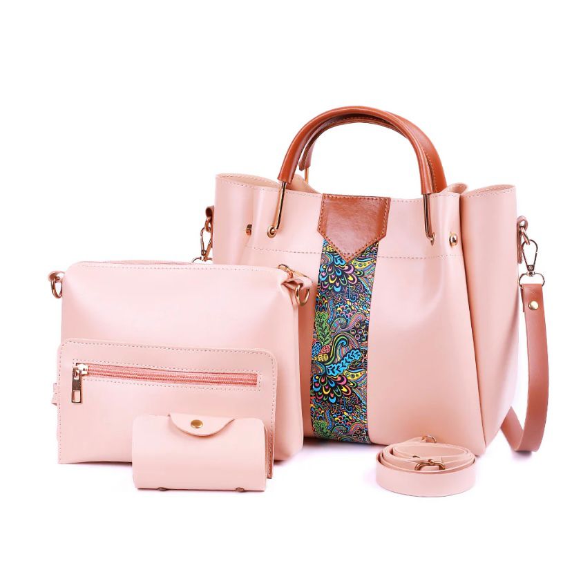 Delicacy 4 Pcs Handbag Set – White, Pink & Stone Grey