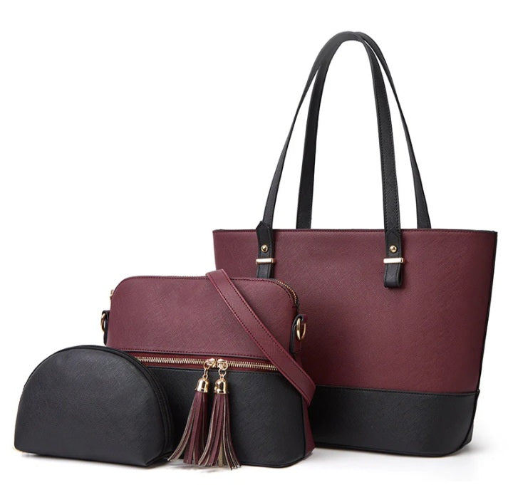 Dream Maroon and Black 3 Piece Handbag