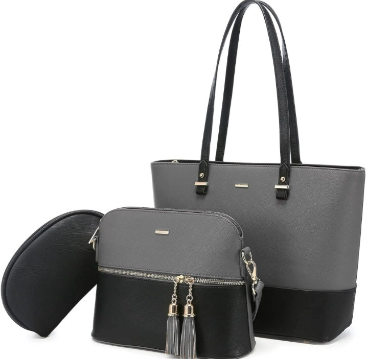Dream Grey and Black 3 Piece Handbag
