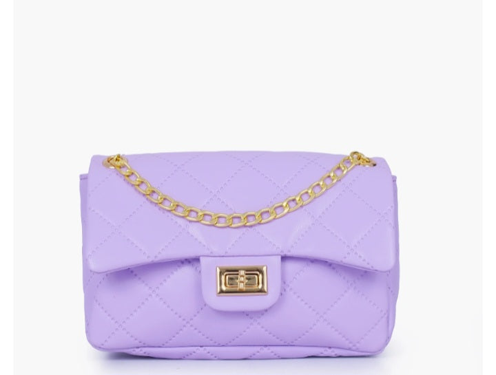 Purple quilted mini bag with chain