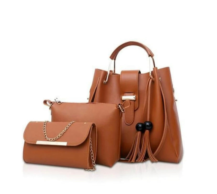 QUEEN 3 PCS BROWN HANDBAG