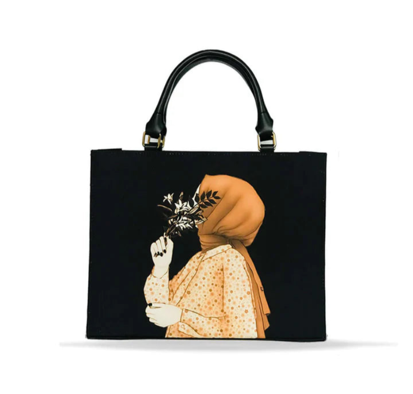 HIJAB GIRL BLACK CANVAS TOTE BAG