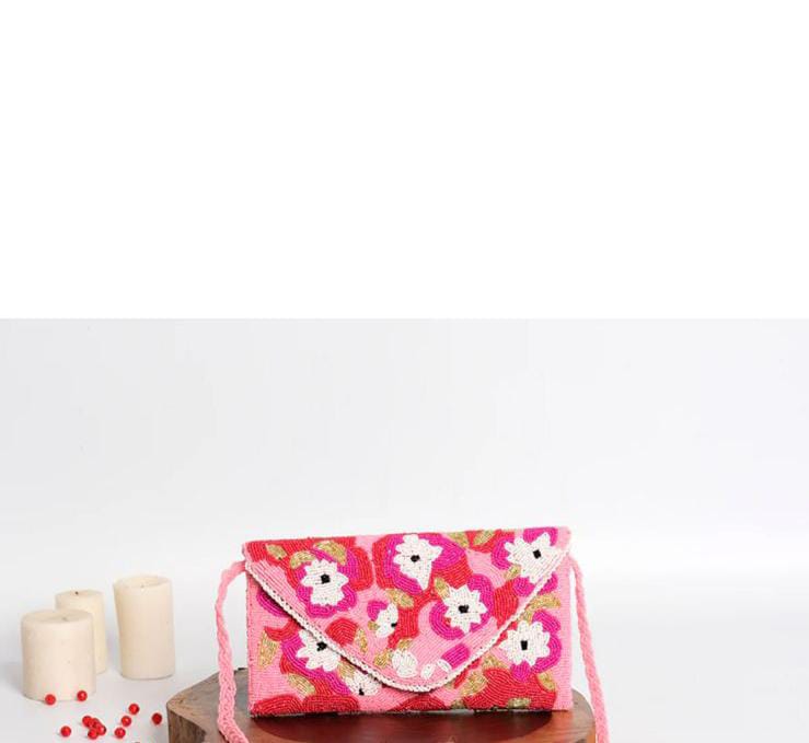 Hibiscus clutch/ hands embroidered