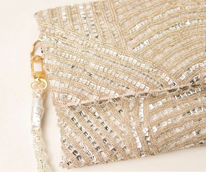 Silver beaded land / handembriodered