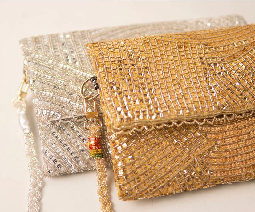 Silver beaded land / handembriodered