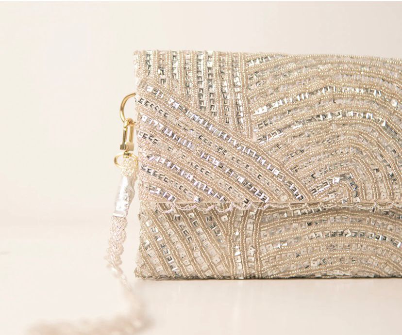 Silver beaded land / handembriodered