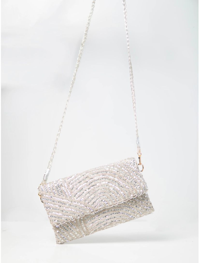 Silver beaded land / handembriodered