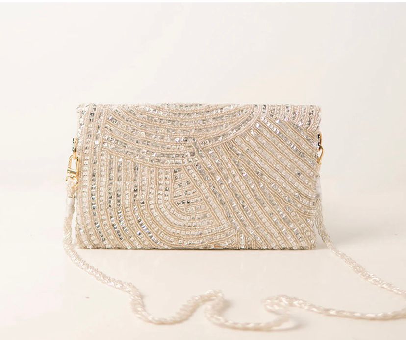 Silver beaded land / handembriodered