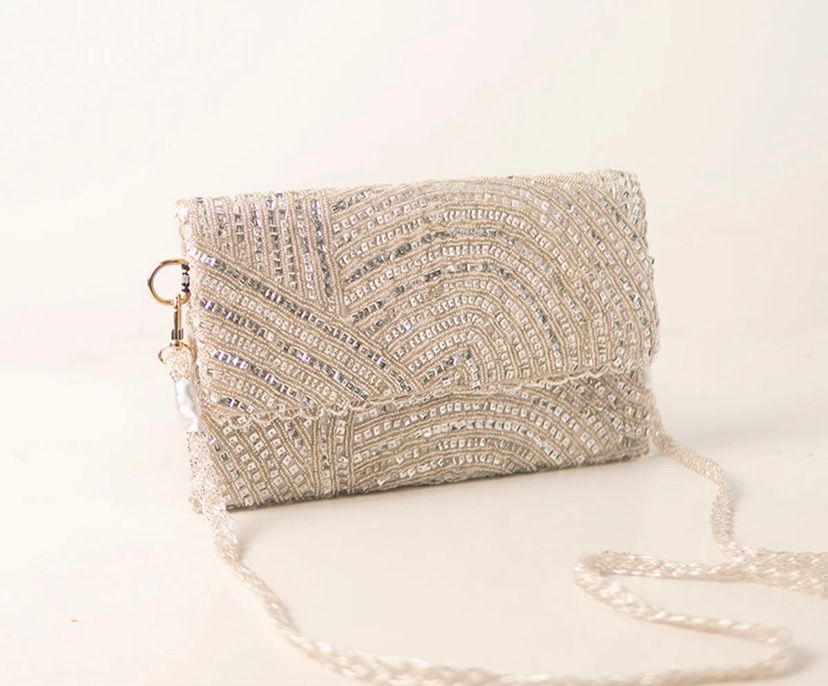 Silver beaded land / handembriodered