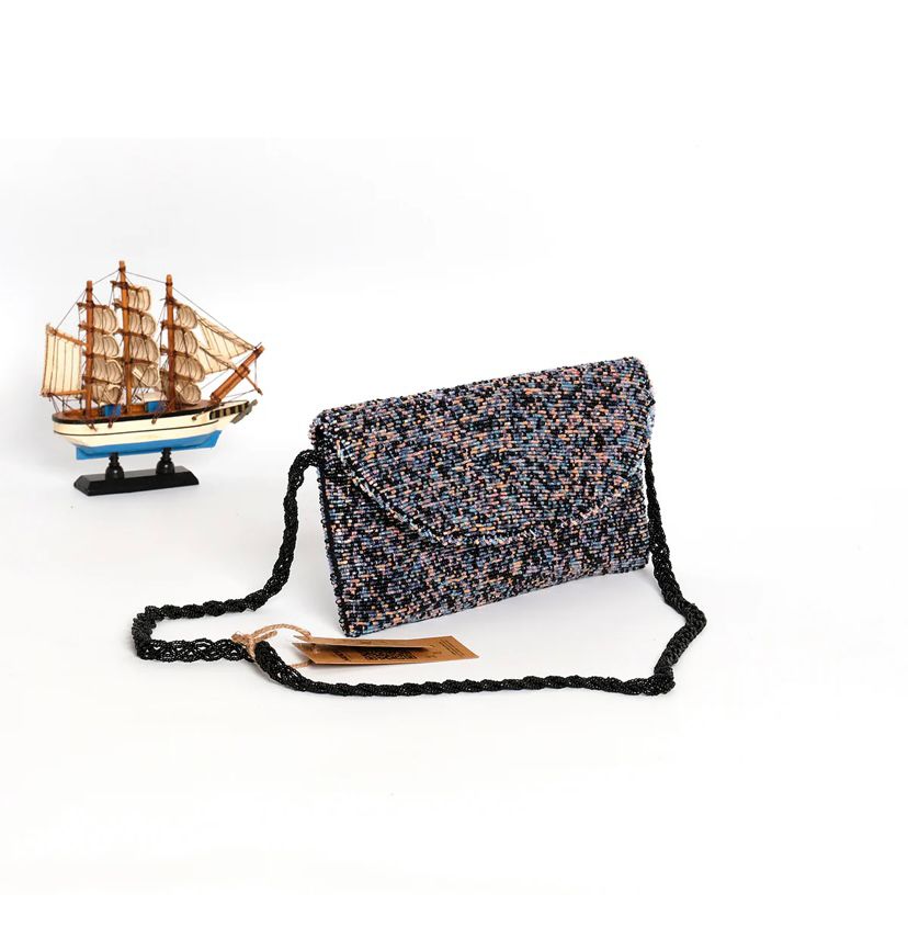 Grey beading clutch / handembriodered