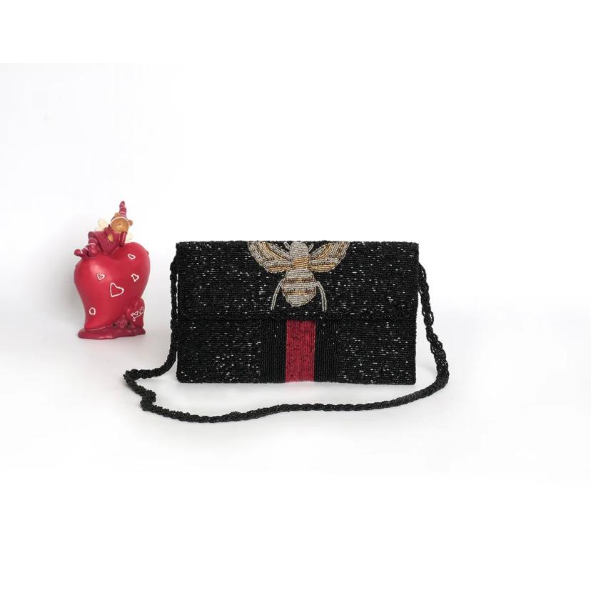 Caroline Bee / handembriodered clutch black