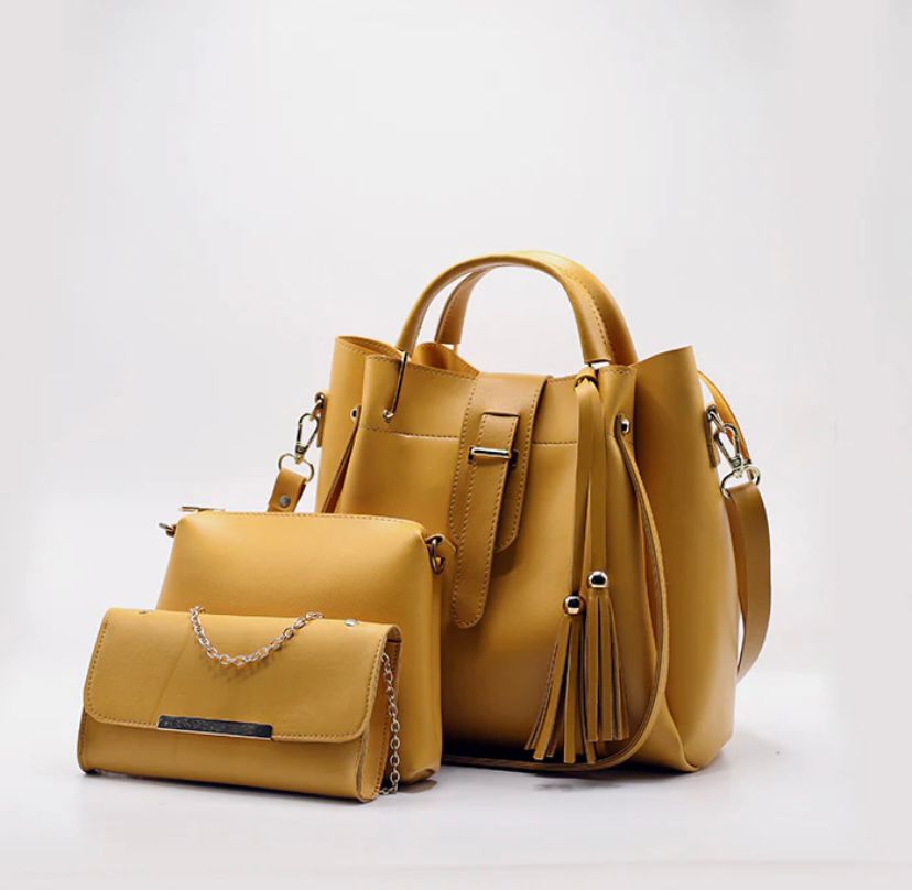 QUEEN 3 PCS MUSTARD HANDBAG