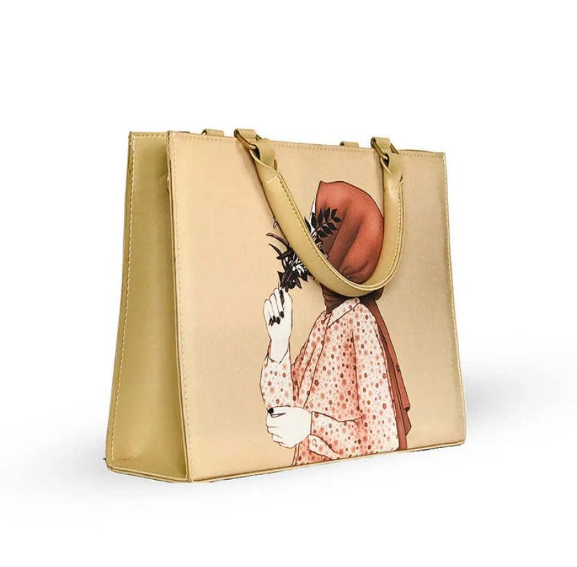 HIJAB GIRL BEIGE CANVAS TOTE BAG