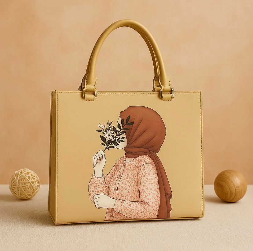 HIJAB GIRL BEIGE CANVAS TOTE BAG