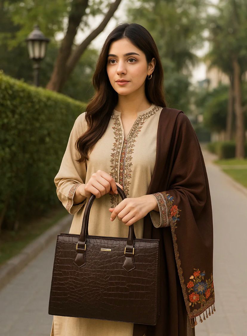 CROC COFFEE BROWN LUXE 2 PCS TOTE SET