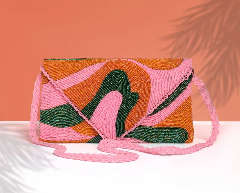 Pink waves Handembroidered Bag