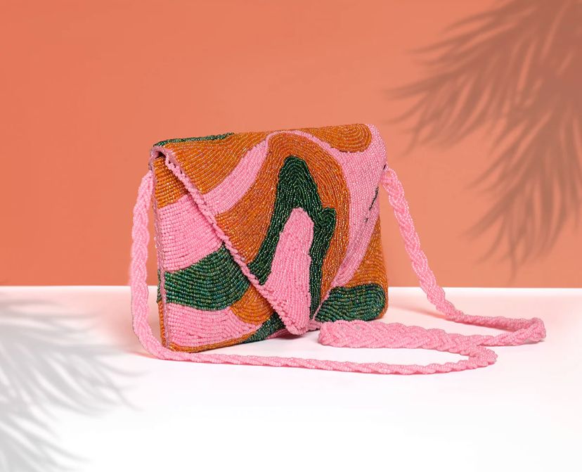 Pink waves Handembroidered Bag