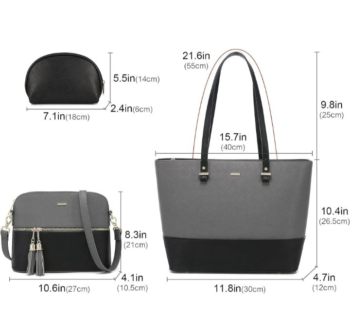 Dream Grey and Black 3 Piece Handbag