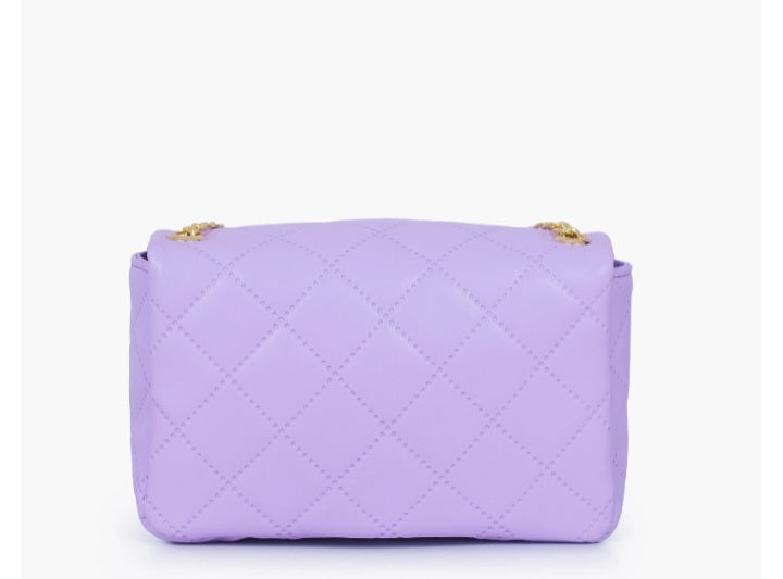 Purple quilted mini bag with chain