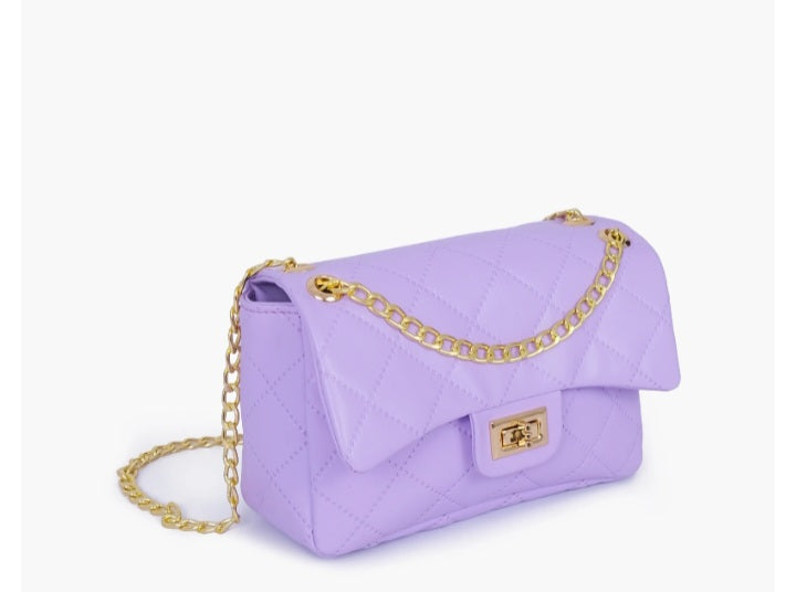 Purple quilted mini bag with chain