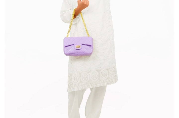 Purple quilted mini bag with chain