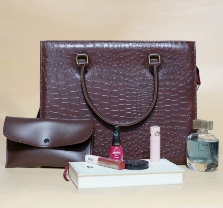 Croc Wine Red Luxe 2 Pcs Tote Set